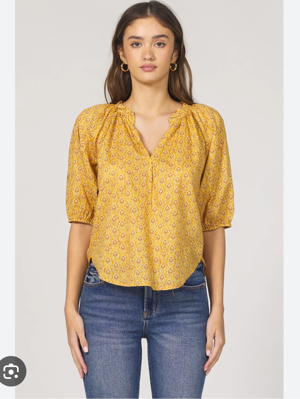 Dear John Denim Costa Novelty Top Marigold Calico Boho Blouse Size L